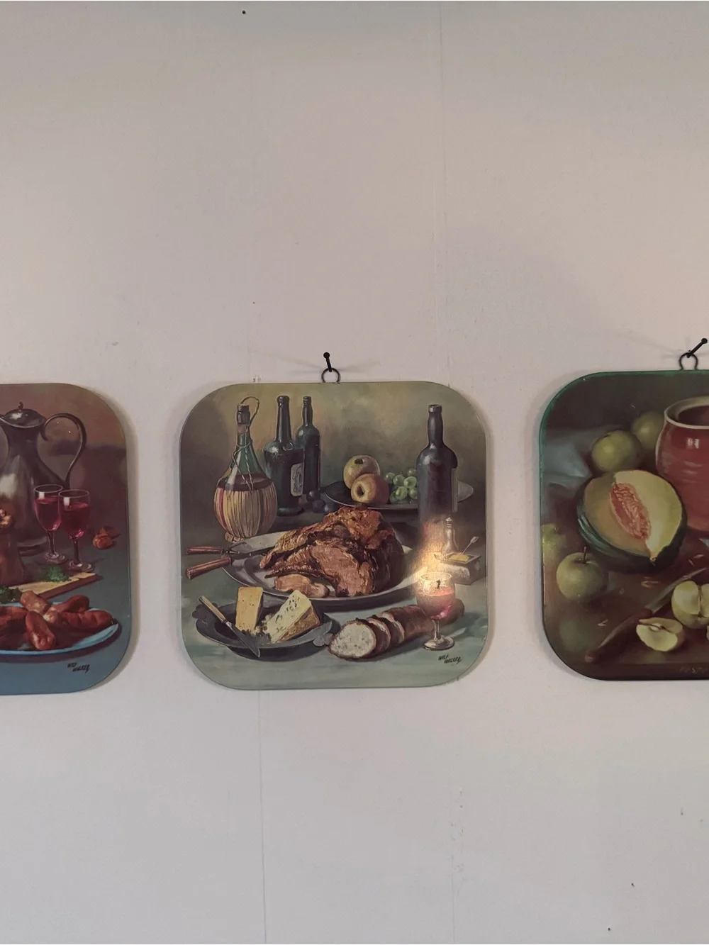 Vintage 1960’s Worcester Ware Tin Wall Plaques Feature Still Life Oil Paintings
